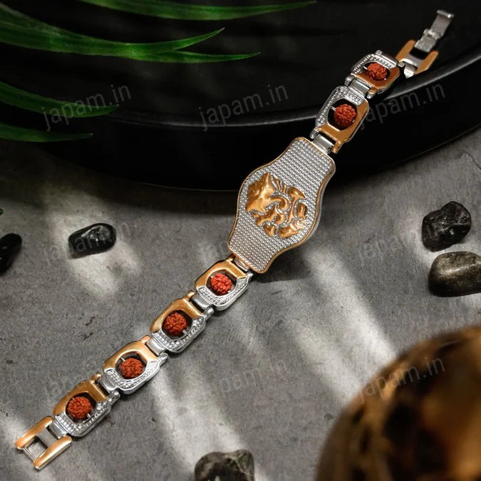 Gold Plated Ganesh Ji Duotone Rudraksha Bracelet