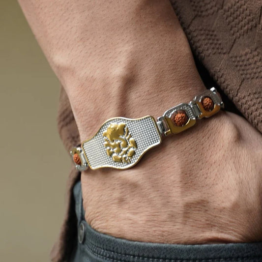 Gold Plated Ganesh Ji Duotone Rudraksha Bracelet