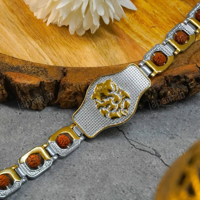 Gold Plated Ganesh Ji Duotone Rudraksha Bracelet