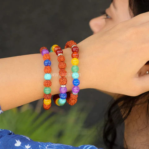 7 Chakra x Rudraksha Bands - Free Size Bracelet